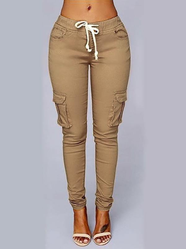 Women's Casual Drawstring Pencil Pants High Waist Pockets Plus Size - CHALIER