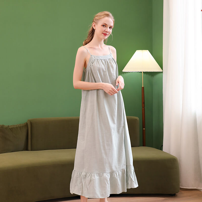 Women's Nightgown Solid Color Sleepwear Cotton Long Dress Loose Loungewear