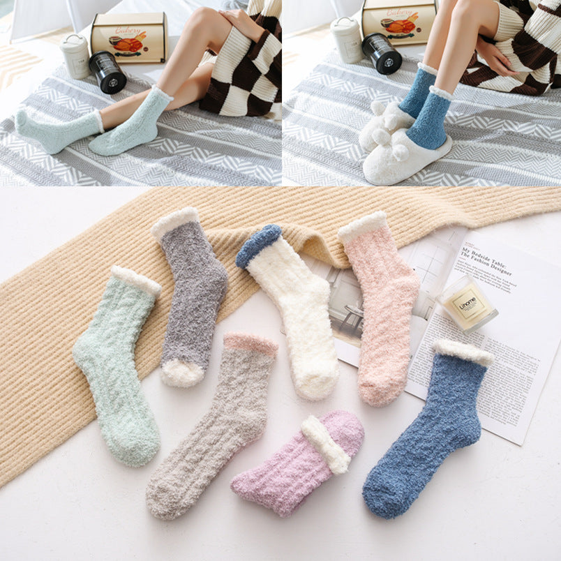Womens Coral Fleece Socks Home Thick Slipper Sleep Socks Winter Socks Set 7 Pairs