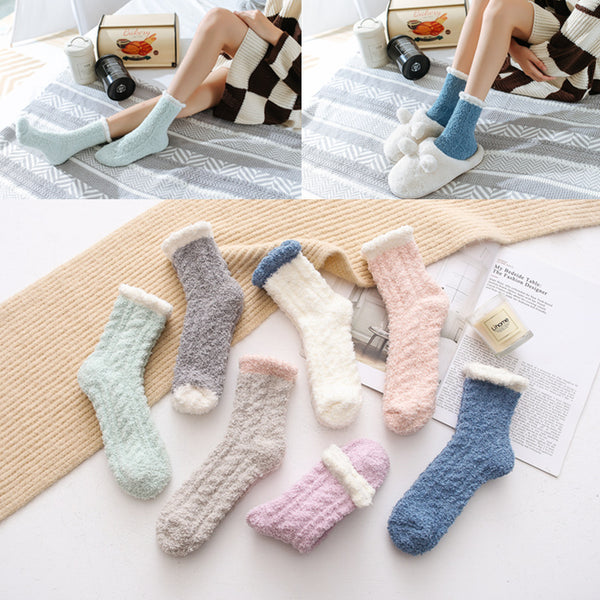 Womens Coral Fleece Socks Home Thick Slipper Sleep Socks Winter Socks Set 7 Pairs