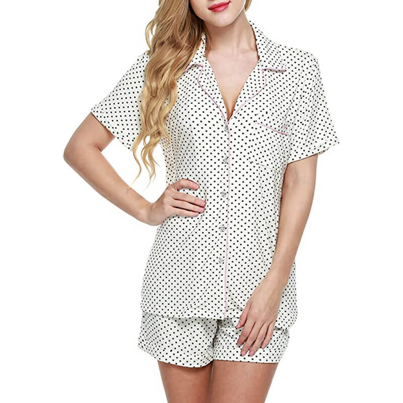 Women's Sleepshirts Set Stripes Sleepwear Soft Nightwear Polka Dots Pajamas Sets