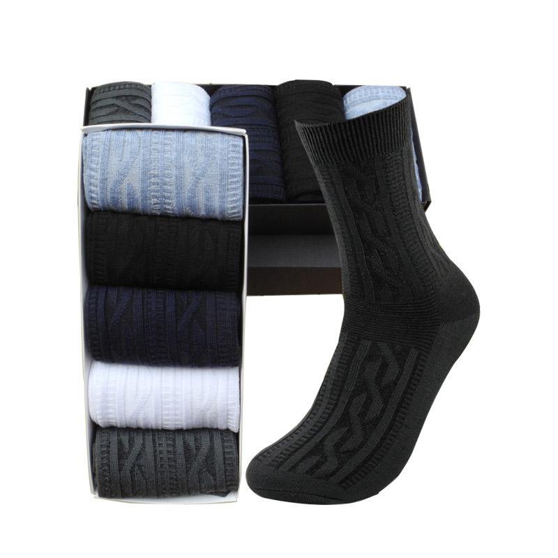 Mens Cotton Socks Set Solid Color Formal Business 5 Pairs - CHALIER