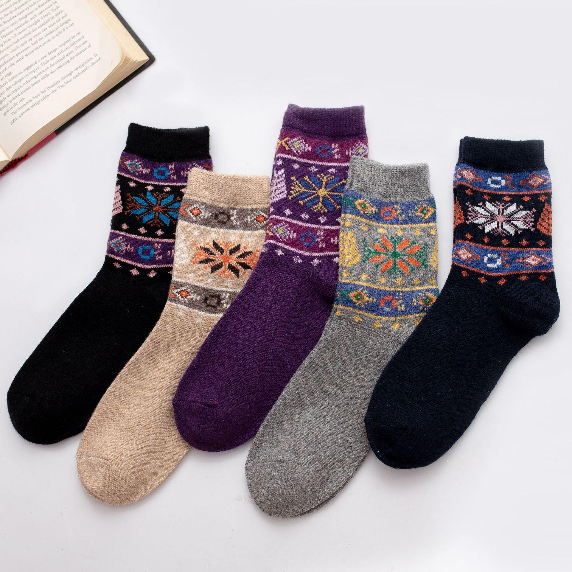 Womens Winter Wool Warm Thick Vintage Socks Fashion Sock Set 5 Pairs - CHALIER