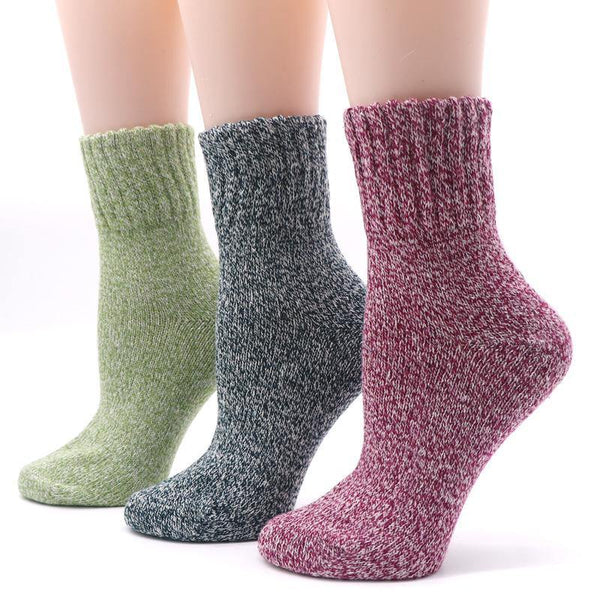 Womens Soft Warm Thick Knit Winter Wool Crew Socks Set 3 pairs - CHALIER