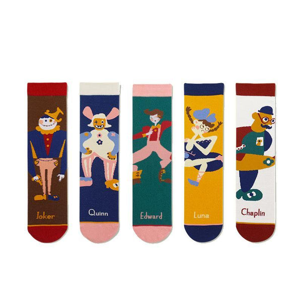 Womens Funny Happy Crazy Crew Girls Magic Clown Family Mens Cotton Socks Set - CHALIER