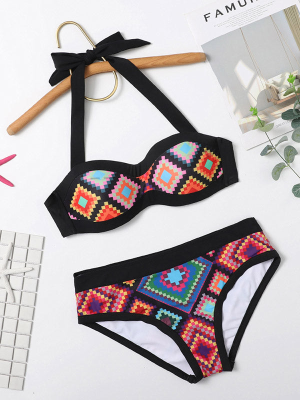 Women's Sexy Tankini Art Geometric Patterns Halter Two-Piece Swimsuits