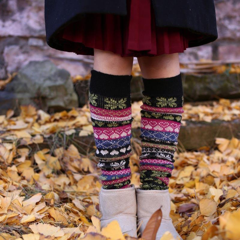 Womens Winter Wool Vintage Socks Thigh High Socks Legs Warmer - CHALIER