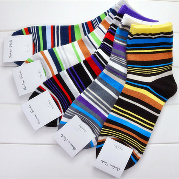 Men's Casual Socks Colorful Stripes 5 Pack