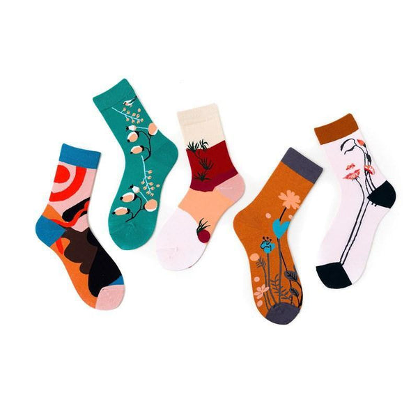 Womens Causual Fuuny Crazy Socks Set Nature Abastract Socks 5 Pairs - CHALIER