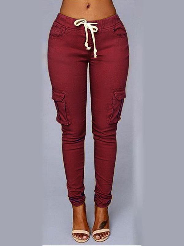 Women's Casual Drawstring Pencil Pants High Waist Pockets Plus Size - CHALIER