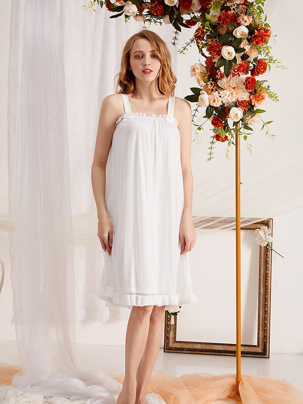 Women's Vintage Nightgown Double Layer Sleepwear Sleeveless Tank Sleepshirt