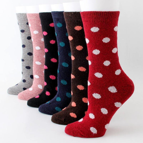 Womens Winter Warm Socks Set Thickened Wool Polka Dots Socks 6 Pairs - CHALIER