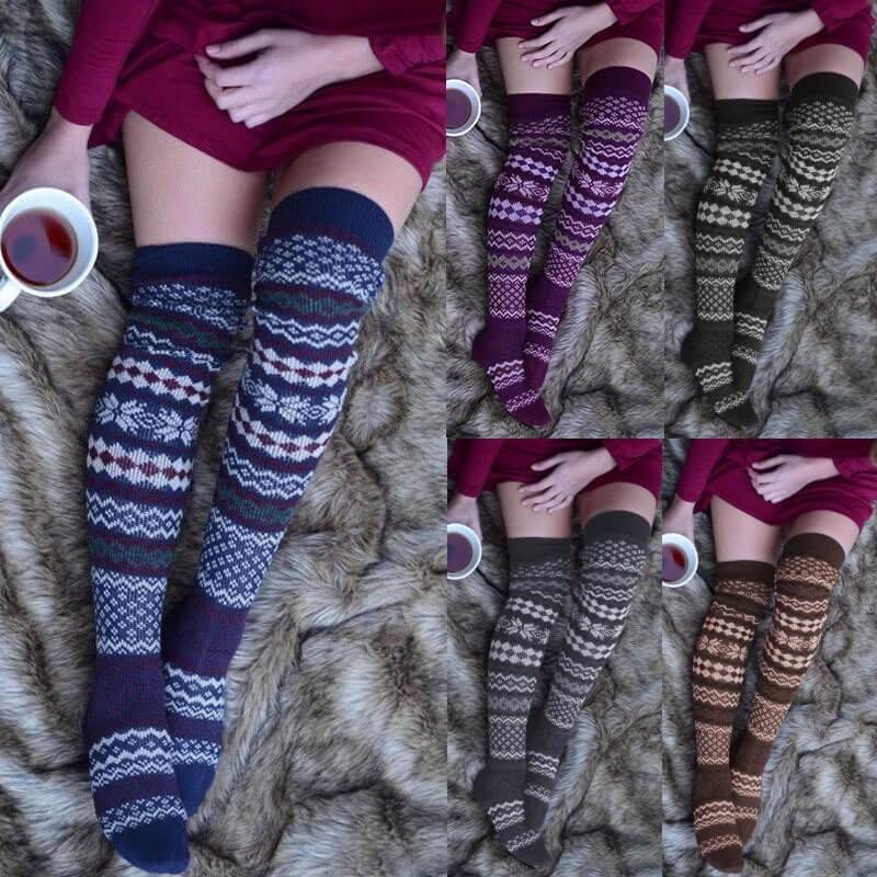 Women Winter Vintage Thick Socks Thigh High Cozy Wool Socks - CHALIER