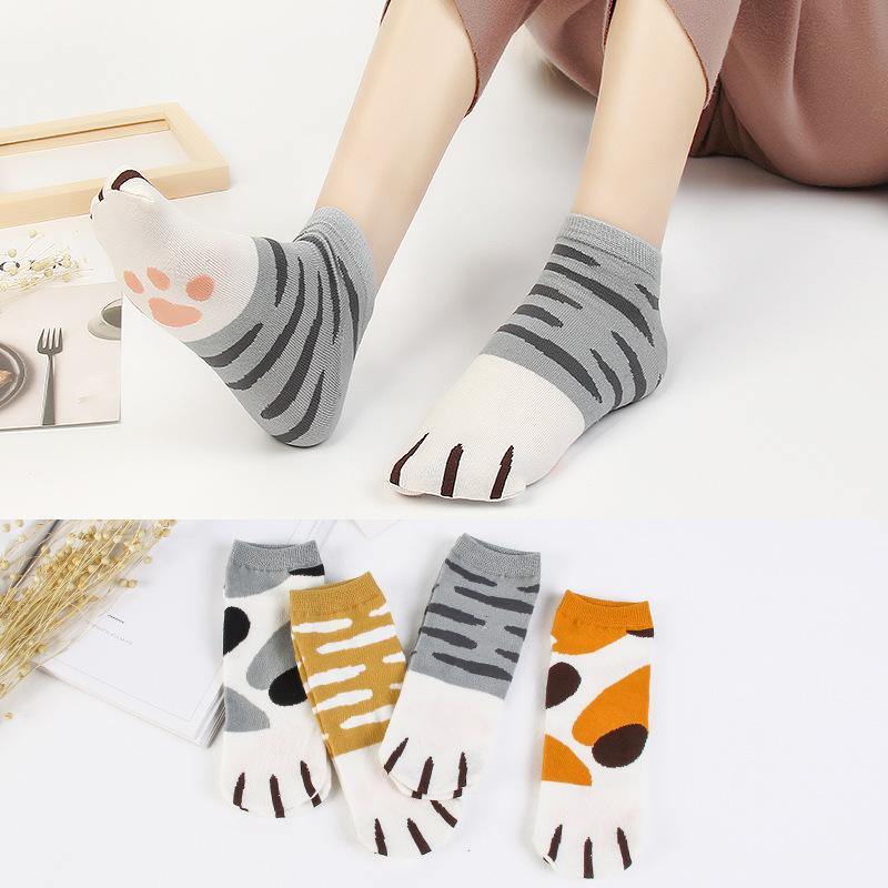 Womens Cute Socks Animals Cat Claw Pattern Socks Novel Fun Cotton Socks Set 4 Pairs - CHALIER