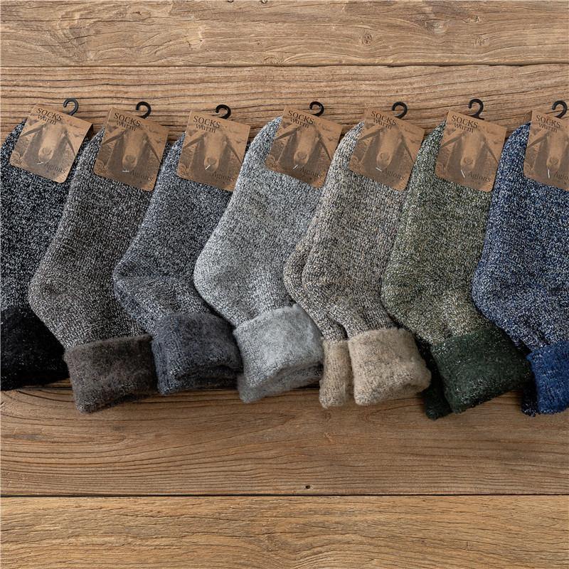 Men's Winter Athletic Outdoor Sports Socks Warm Thick Socks Cozy Wool Crew Socks 6 Pairs - CHALIER