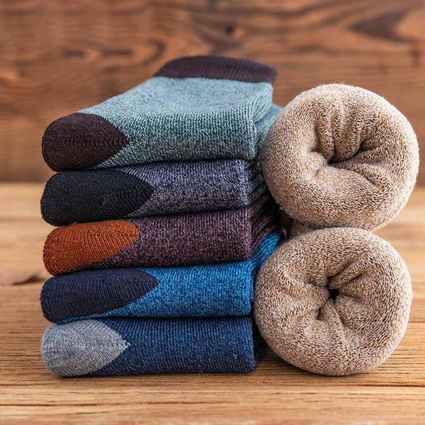 Mens Winter Warm Cozy Wool Socks Crew Thickened Towel Socks Set 6 Pairs - CHALIER