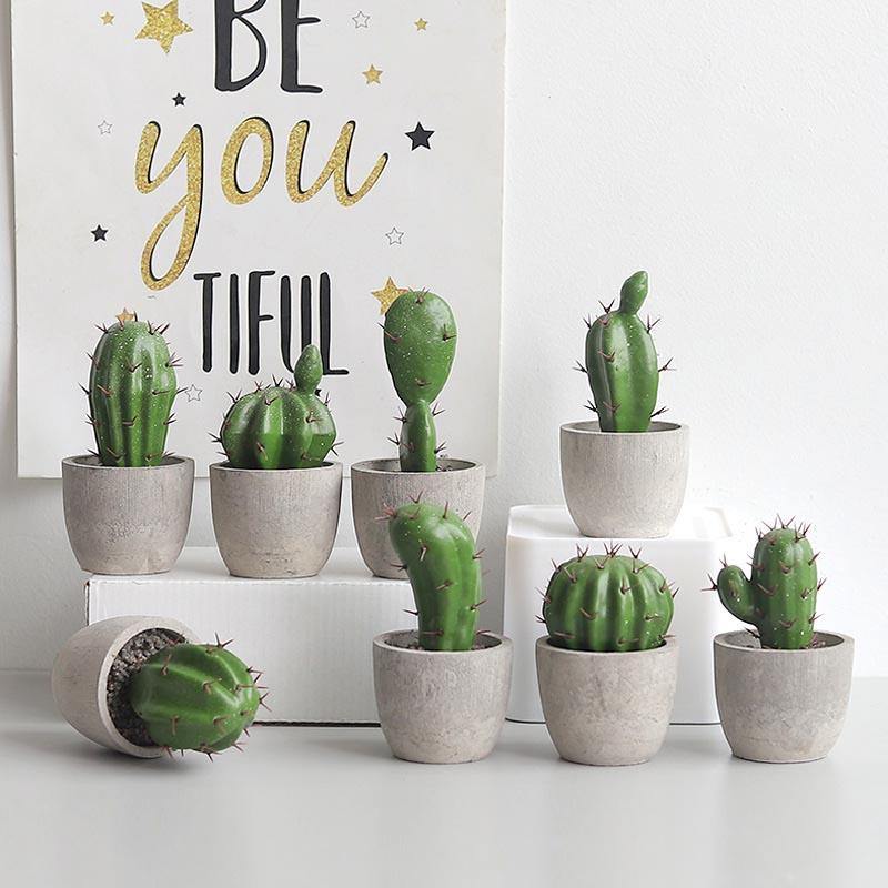 Artificial Plant Fake Mini Potted Fake Cactus Desktop Home Decor - CHALIER