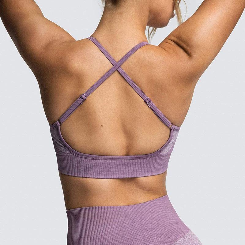 Womens Lace-up Sports Padded Seamless Workout Bra Yoga Running Fitness Bras/Leggings/Suit - CHALIER