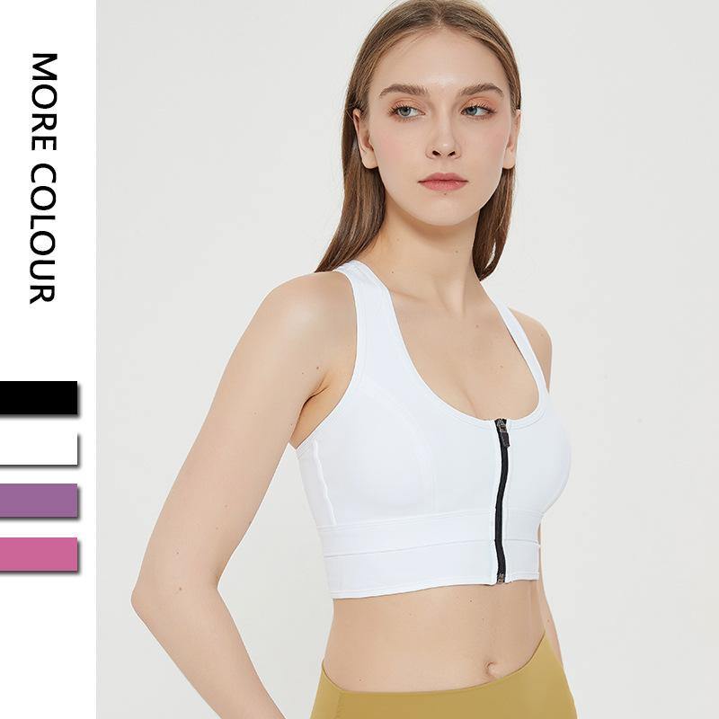 Womens Zip Front Sports Bra Wireless Bra Racerback Removable Pads Workout Active Yoga Sports Bra - CHALIER