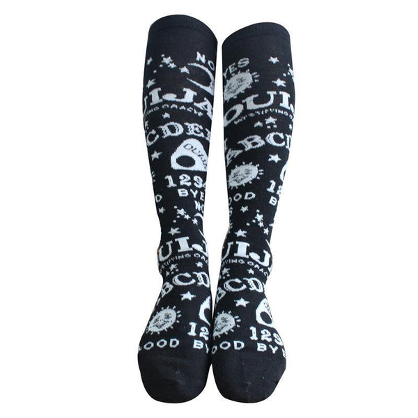 Womens Thigh High Compression Socks Fashion Letter Pattern Leggings Socks Black - CHALIER