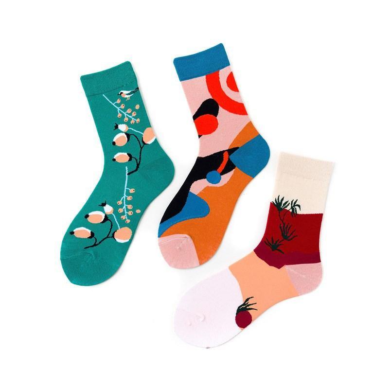 Womens Causual Art Fuuny Crazy  Socks Contrast Color Socks 3 Pairs - CHALIER