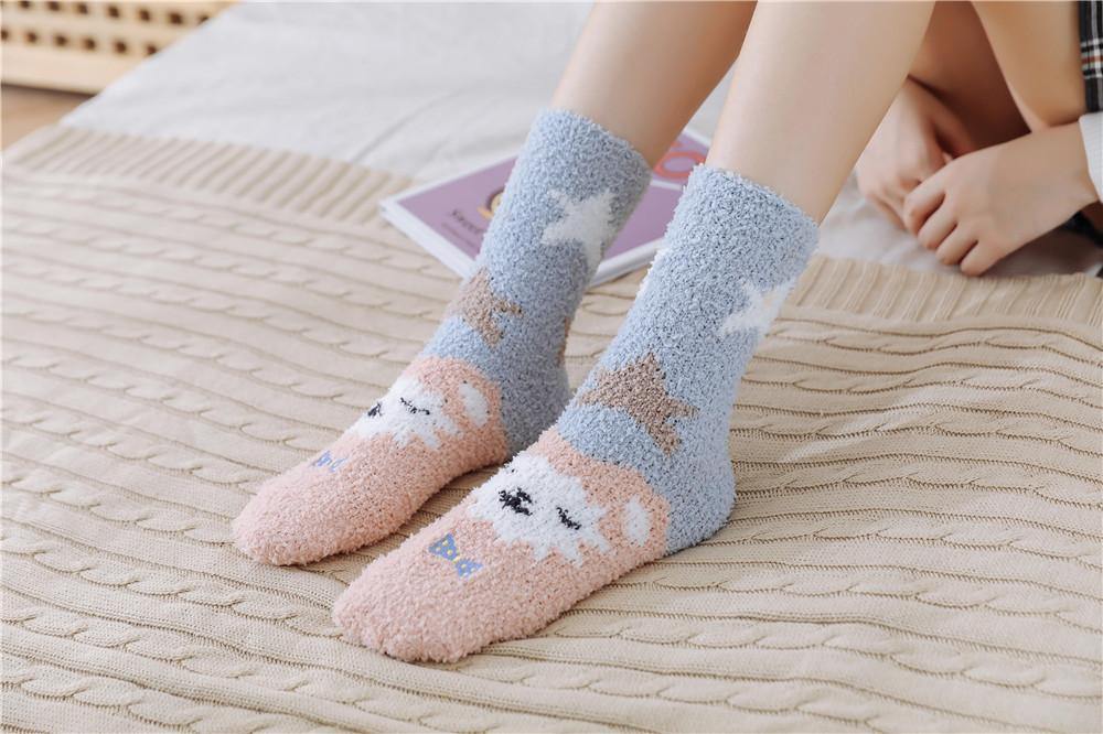 Womens Winter Warm Fuzzy Slipper Socks Cute Animals Socks Set 6 Pairs - CHALIER