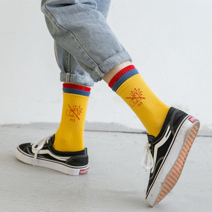 Chalier Mens Cotton Crew Casual Socks Fashion Style Yellow Unisex Socks