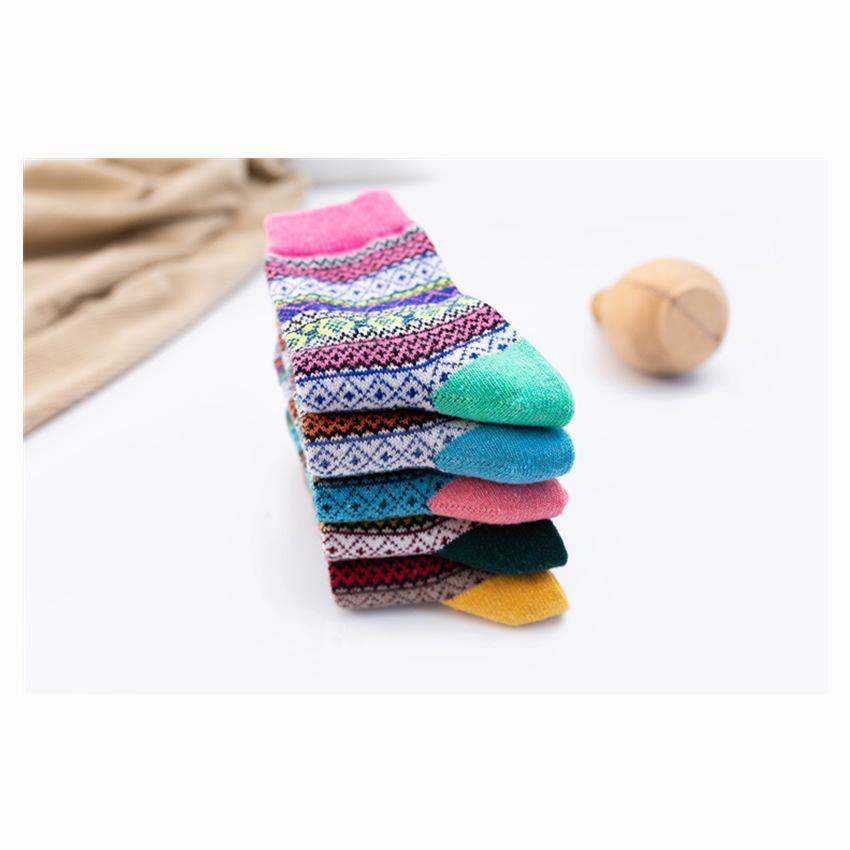 Womens Winter Wool Warm Vintage Stripe Socks 5 Pairs Set - CHALIER
