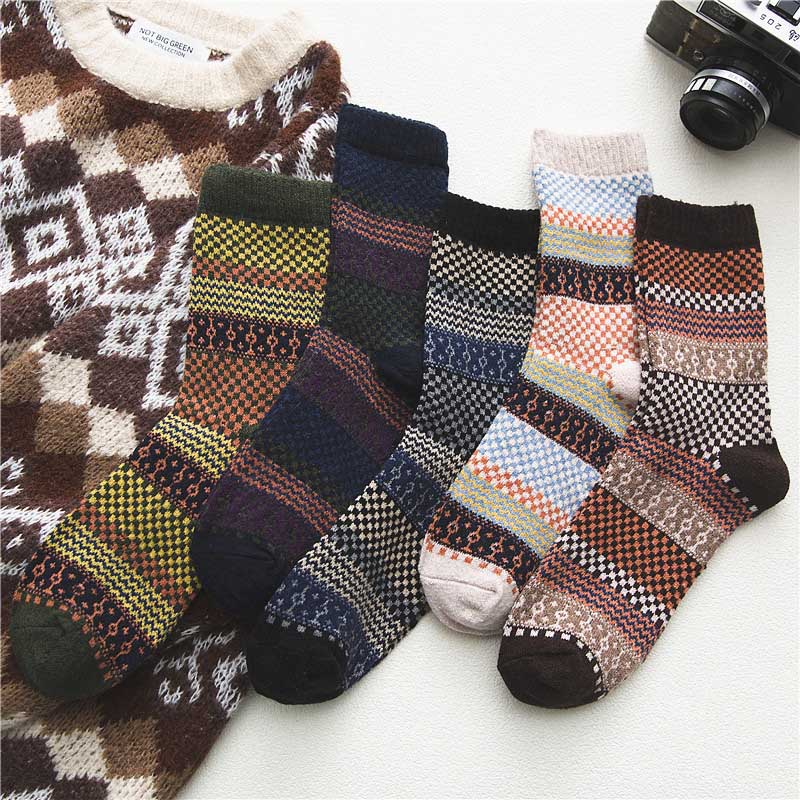 Mens Winter Socks Vintage Exotic Knitted Warm Soft Socks Set Gift