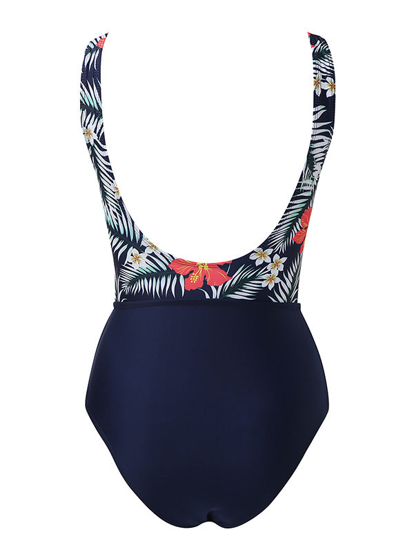 Women's Sexy Leaf Floral Prints Halter One-Piece Swimsuits