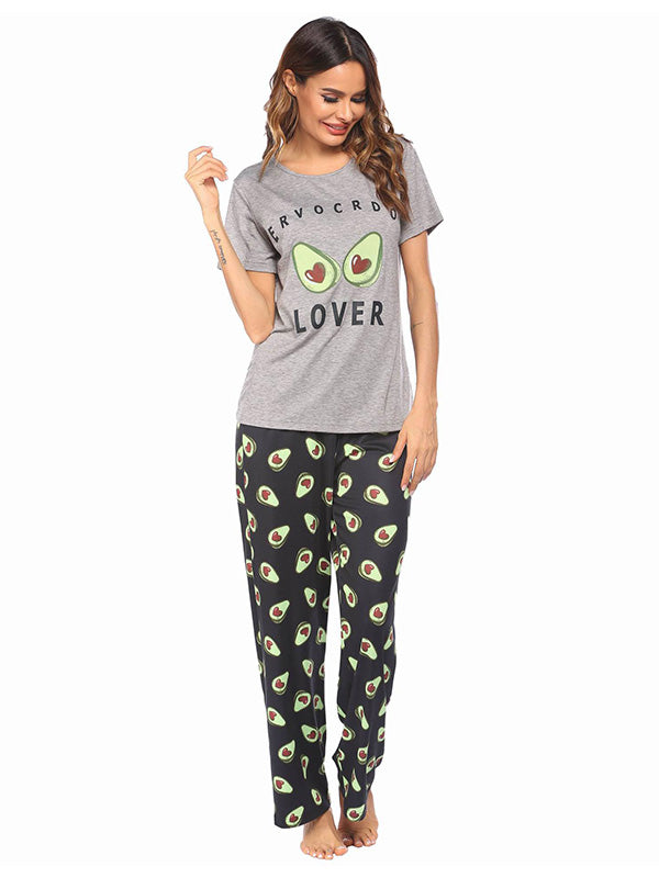 Women's Pajamas Set Avocado Printed Sleepwear Summer Short Sleeve PJs Sets