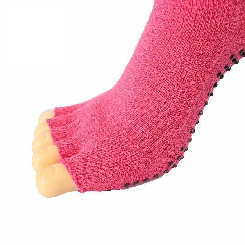 Womens Yoga Socks Solid Colors Fingerless Non-slip Sports Grip Socks - CHALIER