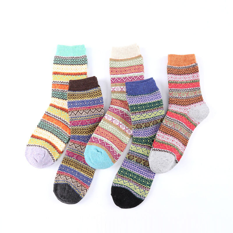 Womens Winter Warm Wool Knit Casual Crew Socks 5 Pairs
