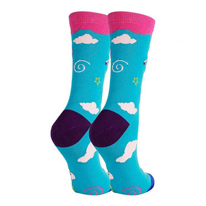 Womens Cartoon Cotton Fun Crazy Crew Socks Unicorn Rainbow Socks - CHALIER