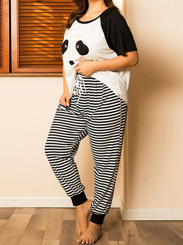 Women's Casual Plus Size Pajamas Cute Panda Lingerie Two-Piece Set Animals