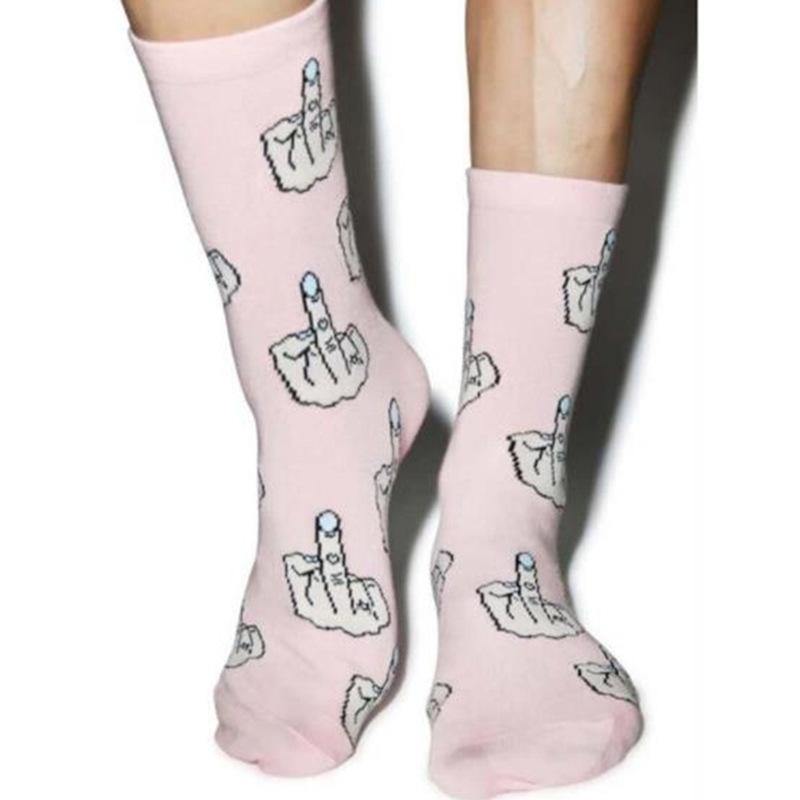 Womens Casual Funny Crazy Crew Socks Middle Finger Novelty Hip-hop Socks - CHALIER