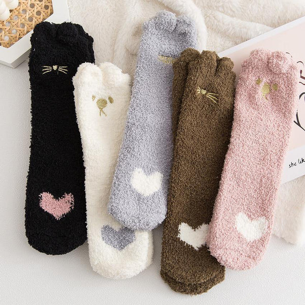 Womens Winter Soft Slipper Cozy Fluffy Socks Fuzzy Love Cute Animals Socks Set Gifts - CHALIER