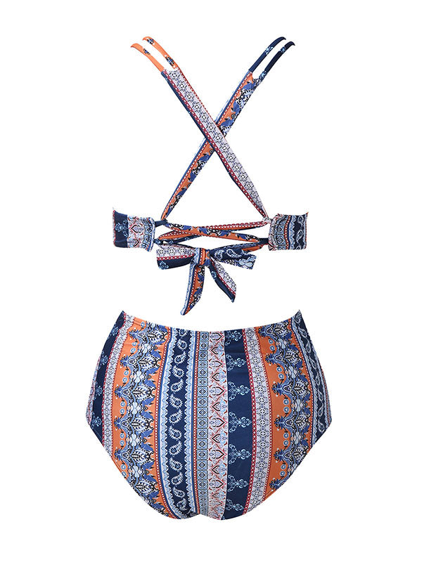 Women's Sexy Tankini Floral Prints Halter Two-Piece Swimsuits Cross Belt