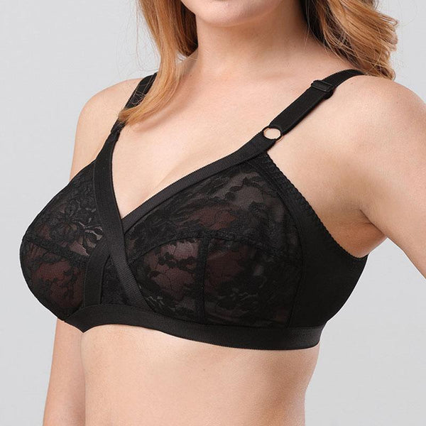 Plus Size Bralette Black Sexy Lace Ultra-thin Comfortable 36DD Full Coverage Bra - CHALIER