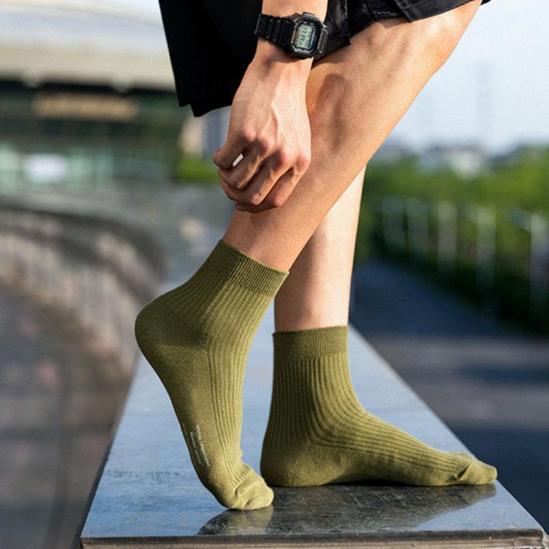 Chalier Men Casual Socks Simple Style Army Green 1 Pair - CHALIER