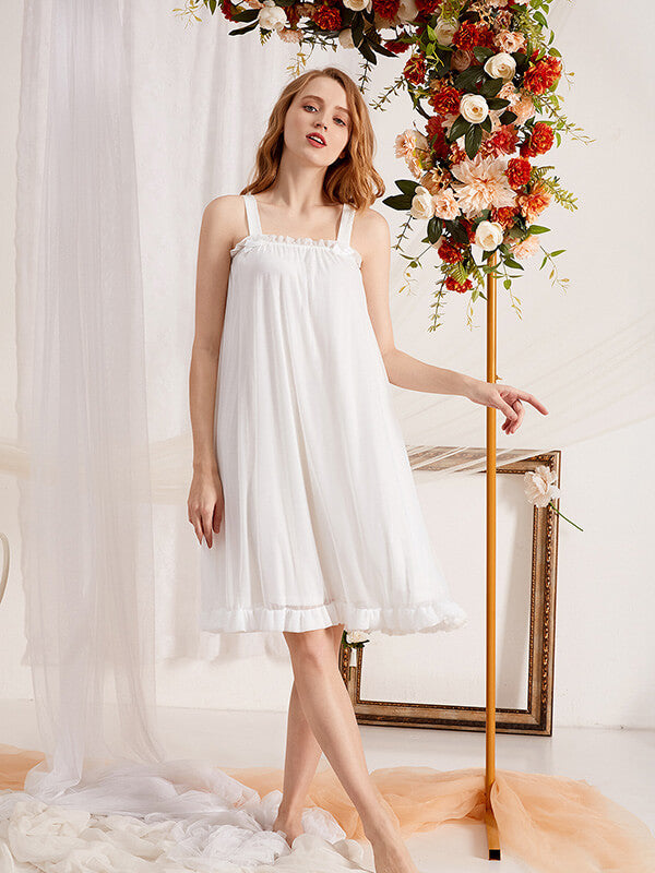 Women's Vintage Nightgown Double Layer Sleepwear Sleeveless Tank Sleepshirt