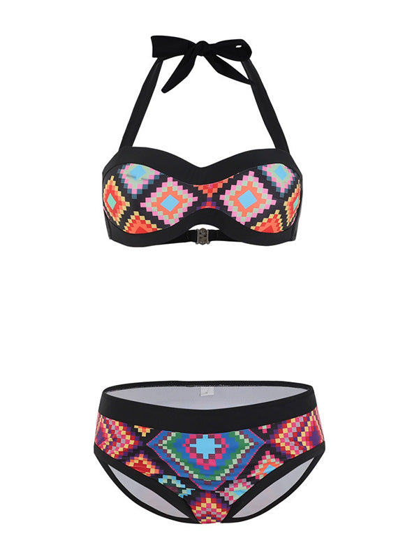 Women's Sexy Tankini Art Geometric Patterns Halter Two-Piece Swimsuits