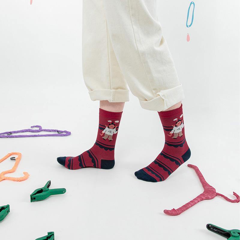 Womens Crew Happy Crazy Funny Socks Cartoon Illustration Sock Set - CHALIER