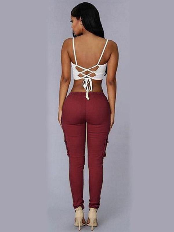 Women's Casual Drawstring Pencil Pants High Waist Pockets Plus Size - CHALIER