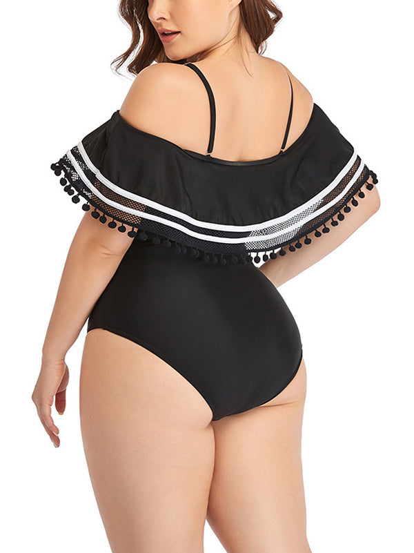 Plus Size Swimsuit One Piece Black Off Shoulder Bikini