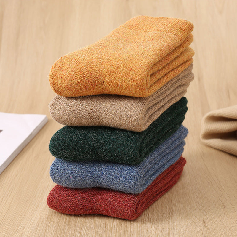 Womens Winter Thickened Knitted Crew Cotton Socks 5 Pairs