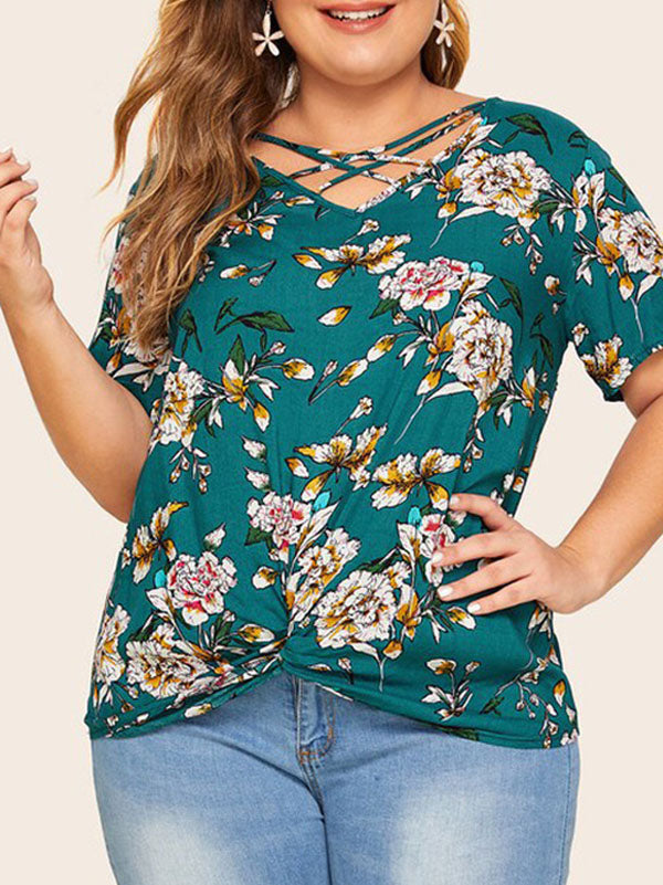 Women's Plus Size Floral Prints T-Shirt Loose Casual Tops