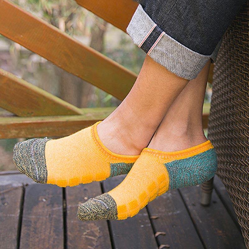 Chalier Men Athletic Socks Thicken Non-Slip Yellow 1 Pair Breathable Socks - CHALIER