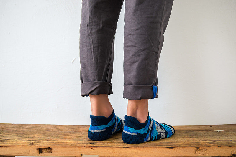 Chalier Men Sports Socks Camouflage Stripes Dark Blue