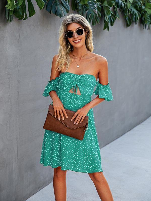 Women's Sexy Strapless Backless Dress Vintage Polka Dots Summer Midi Dress - CHALIER